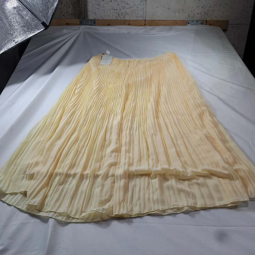 H&M Women's Pleated Chiffon Elastic Waist Skirt US XL Pale Yellow Midi